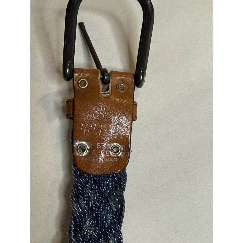 Vintage Mens Denim Blue and Brown Braided Leather Belt  Woven 34
